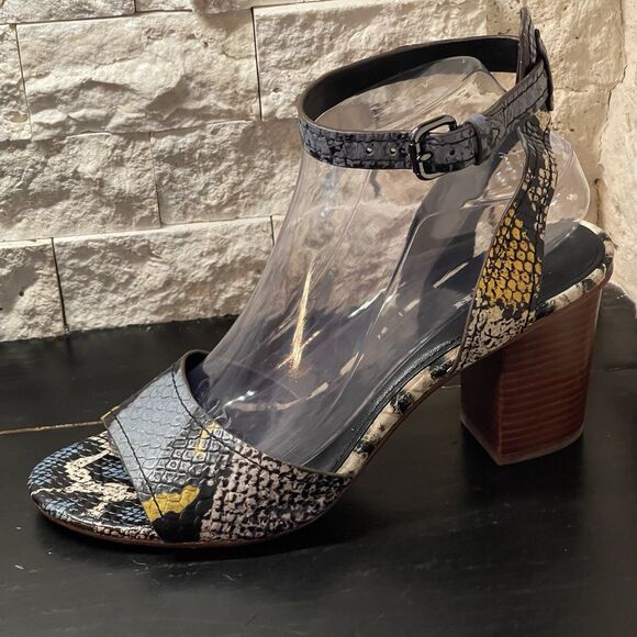 Coach Pipher Python/Anaconda Size 8.5 Wooden Block Heel with Ankle Clasp - Picture 1 of 10